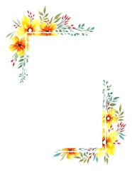 Frame. Watercolor red and yellow flowers. and