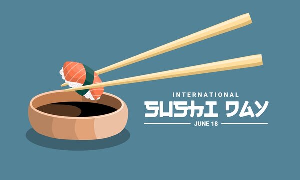 Vector illustration, sushi and chopsticks, as banner, poster or template, international sushi day. - Powered by Adobe