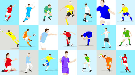 Many types of soccer player play scenes. two. Vector	