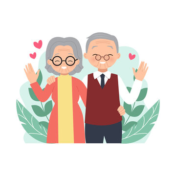 recommend clip art: Elder couple feeling happy and hugging each other. Happy international grandparents day. Flat vector design