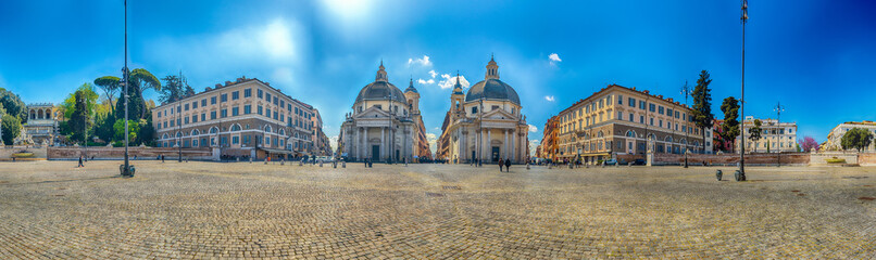 View of the twin churches, Piazza del Popolo, Rome, Italy