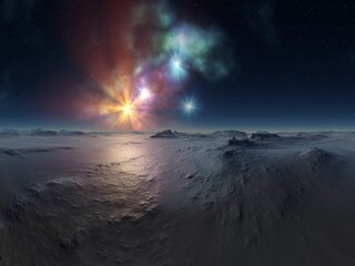 Beautiful and inspirational illustration of a sky stars landscape
