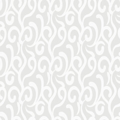 Decorative background pattern with white elements on light gray background, wallpaper. Seamless pattern, texture. Vector image