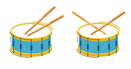 Fotobehang Drum musical instrument vector flat illustration isolated over white background, snare drum design. © Sylverarts