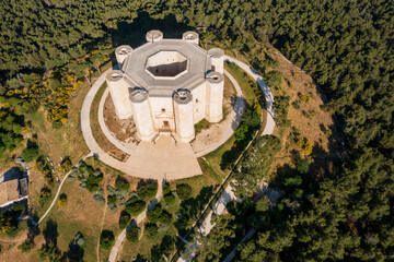 Aerial view of the castle of Castel del monte in Andria in Puglia. Eight sides