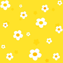 Cute white color flowers vector on yellow background.