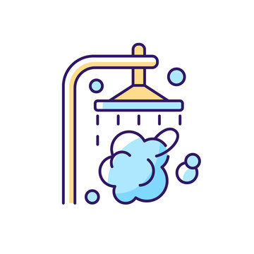 recommend clip art: Shower RGB color icon. Shower faucet with running water. Rinse and wash for personal hygiene. Streaming waterdrops. Isolated vector illustration. Daily everyday routine simple filled line drawing
