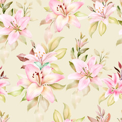 Obraz na płótnie Canvas beautiful watercolor lily seamless pattern