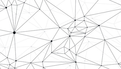 Technology communication seamless vector pattern with connected thin lines, black and white monochrome endless wallpaper background science theme.