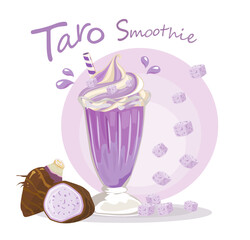 Taro Smoothies in a glass isolated on white background. Vector illustration.