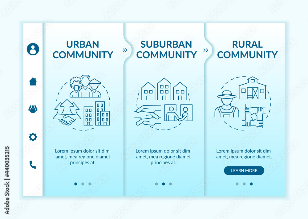 Poster social units types onboarding vector template. responsive mobile website with icons. web page walkth