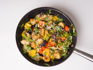 Chinese salad with eggplant. A bright, beautiful dish. Hot salad