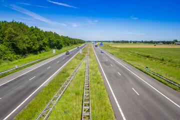 Highway A28 through the landscape of Drenthe
