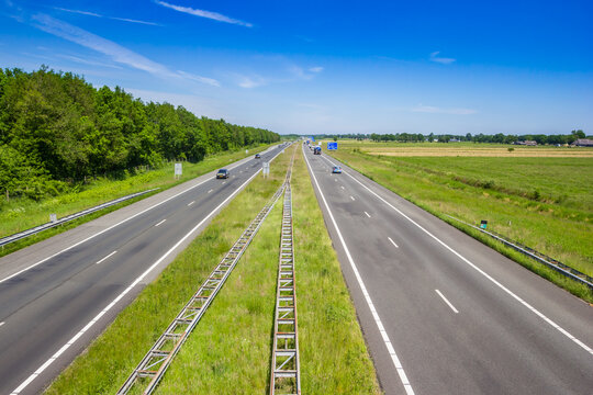 Highway A28 through the landscape of Drenthe