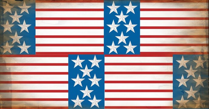 Composition of distressed american flag stars and stripes pattern