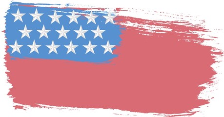Composition of painted american flag stars and stripes pattern on white background