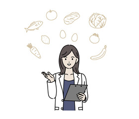 栄養士　医者　女医　白衣を着た女性　上半身　イラスト素材