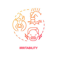 Irritability concept icon. Emotional problems. Disease symptomps. Human health problems. Diabetes results abstract idea thin line illustration. Vector isolated outline color drawing