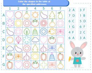  Logic game for children. Find the figures at the address. Color only these shapes