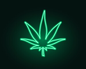 Cannabis neon sign Marijuana medical Night bright signboard Glowing Red Light logo Vector Illustration. Dark background