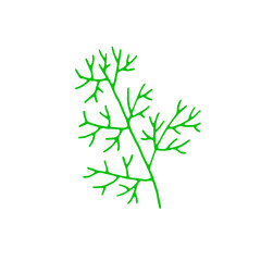 A sprig of dill. Plant. Grass. Healthy diet. Vitamins. Vegetarian food. Eco. Harvest from the garden. Doodle. Vector. Hand-drawn illustration. Silhouette.