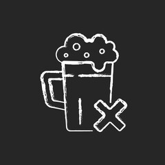 Avoid alcohol chalk white icon on dark background. Diet restriction for alcoholic beverages. Stop drinking, alcoholism prevention. Addiction problem. Isolated vector chalkboard illustration on black