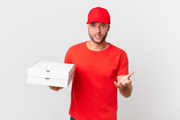 pizza deliver man looking angry, annoyed and frustrated