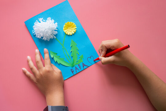 making greeting card for father's day, children's art project, DIY, drawing and gift