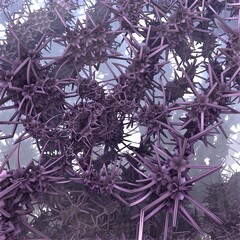 Fantastic 3D fractal landscape with recursive shapes that looks alike an organic structure.