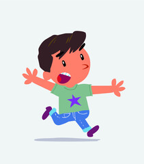  cartoon character of little boy on jeans running angry.