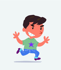 Fototapeta na wymiar cartoon character of little boy on jeans running very pleased.