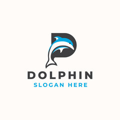 Obraz premium Dolphin Logo Template In Isolated White Background Vector Illustration