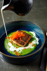 Salmon in creamy caviar sauce