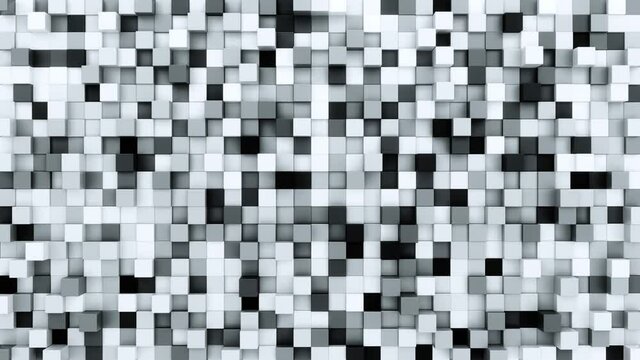 Abstract black and white cubes looped 3d animation. Wall moving. Seamless Background in 4k 3840x2160