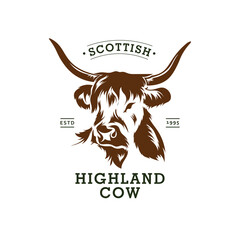 Scottish Highland cow vector illustration logo, perfect for farm logo - obrazy, fototapety, plakaty