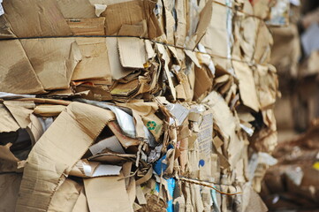 Almaty, Kazakhstan - 06.17.2016 : Large piles of garbage collected for recycling at the factory.