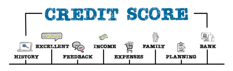 Credit Score concept. Chart with keywords and icons. Horizontal web banner