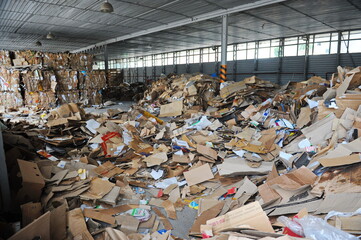 Almaty, Kazakhstan - 06.17.2016 : A room for storing collected garbage for recycling.