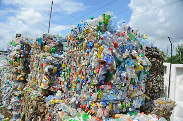 Almaty, Kazakhstan - 06.17.2016 : Large piles of garbage collected for recycling at the factory.