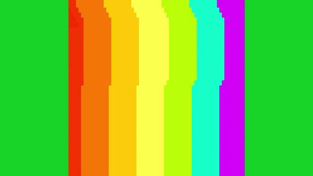 Pixel animation rainbow vertical with green background. Pride animation 
