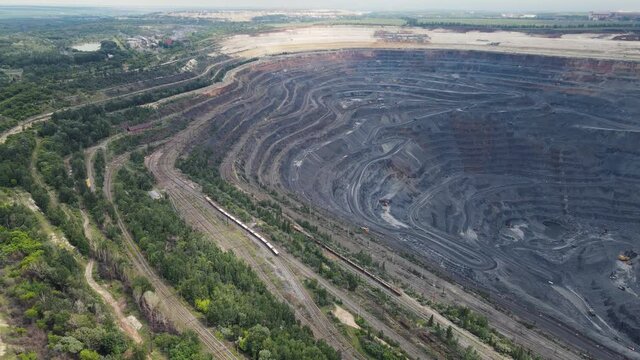 movement of the drone along the quarry. aerial shooting