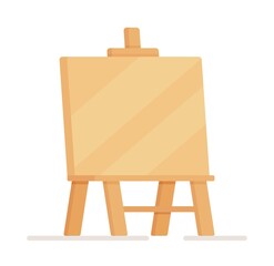 Vector illustration of isolated easel with crocodile drawing. Artist's elements. Banner for the school of drawing. Easel and colorful palette with paints, paint brushes.