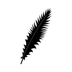 Black silhouette of a bird's feather on a white background.