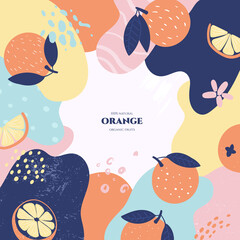 Vector frame with doodle orange  and abstract elements. Hand drawn illustrations.