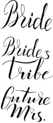Bachelorette party, hen party or bridal shower hand written calligraphy card, banner or poster graphic design lettering vector element. Future Mrs., Bride's tribe.