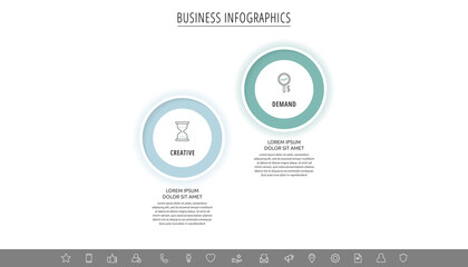 Modern vector infographics with two circles. Business template with 2 steps for diagram, web, banner, presentations, flowchart, content, levels, chart, graphic, timeline