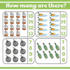 How many are there? Counting Game for Preschool Children. Count how many Educational a mathematical game. . Vector illustration