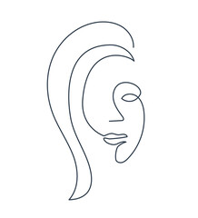 Continuous line drawing of woman face and hairstyle. Beauty and fashion concept, vector illustration for web and print