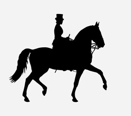 young woman in a woman's saddle riding a black horse © Viktoria Suslova