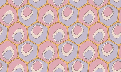 Seamless pastel pattern in 60s style. Wrapping paper pattern. Template for fabric. Stylish background for cards. Blue, pink.  Geometric textile design. Fashionable color combinations. Backdrop.